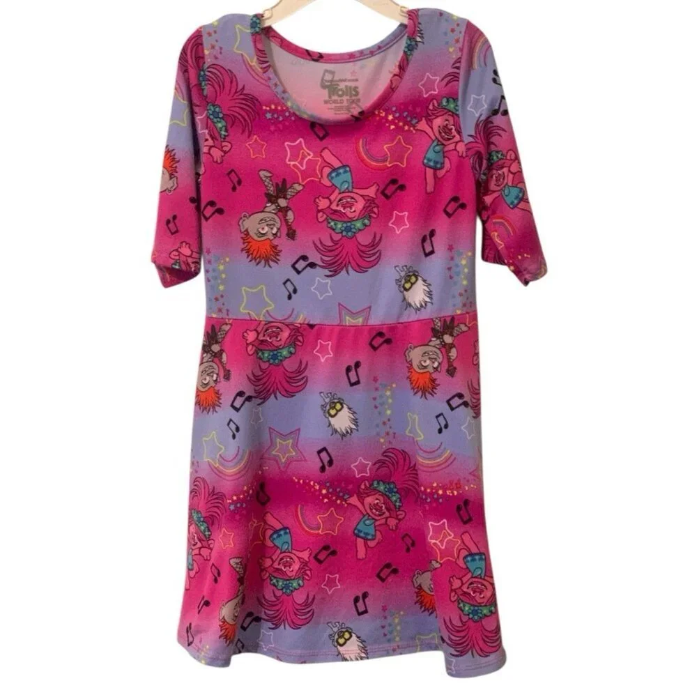 Trolls World Tour Girls Dress Size S/CH 6-6X Pink Short Sleeve
